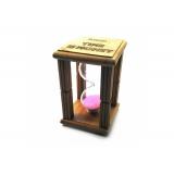 Часы песочные в бамбуке "Time is Money розовый (3 мин) (9,5х6,5х6,5 см) K-003