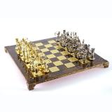 S10BRO шахматы "Manopoulos", "Лучники", латунь, в деревянном футляре, коричневые, фигуры золотосеребро, 44х44см, 8 кг