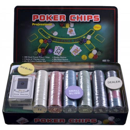 Покерный набор в оловянной коробке на 300 фишек , номинал 1-50, 4гр (арт. TC04300)