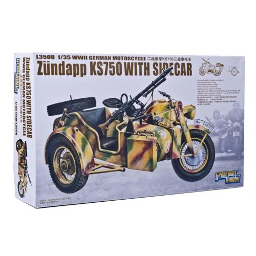 Мотоцикл с коляской Zundapp KS 750 (Цюндапп) и прицепом (GWH-L3508) Масштаб:  1:35
